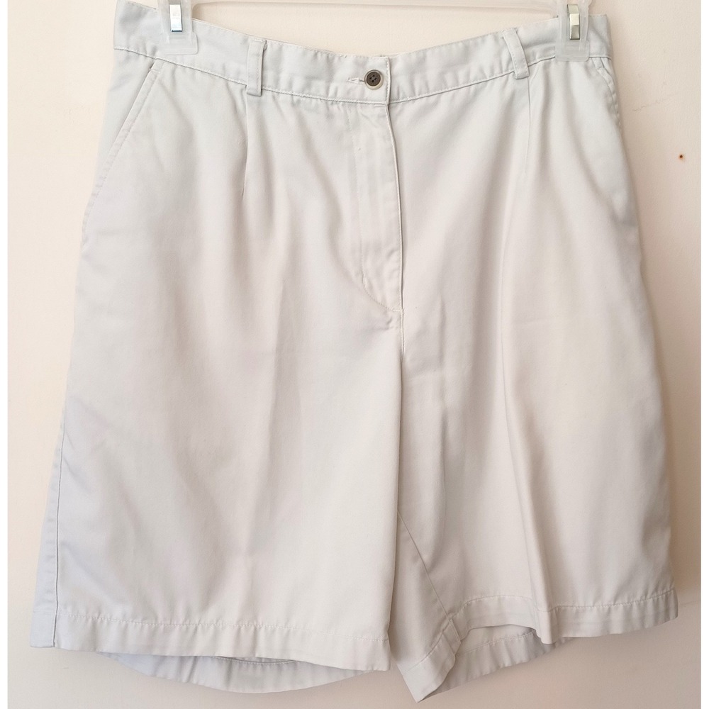 L.L.Bean Chino Shorts Women 14 Khaki Pleated High Rise 0PC84 Hamptons Preppy